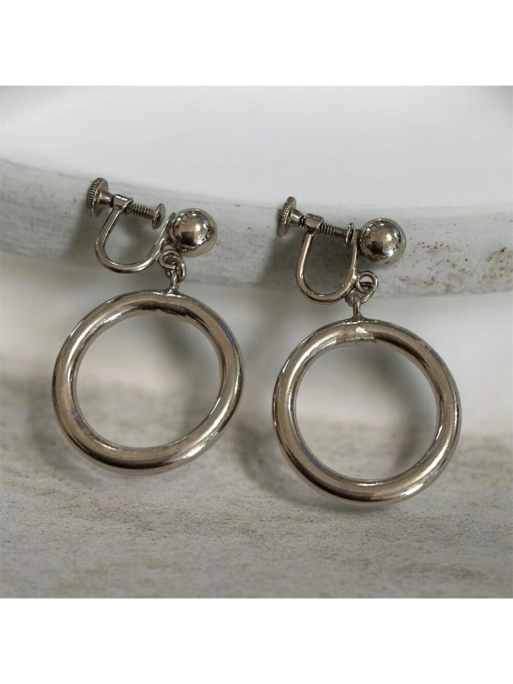 Vintage Sterling Silver Dangle Hoop Earrings Screw Backs .75 Inches x .75 Inches